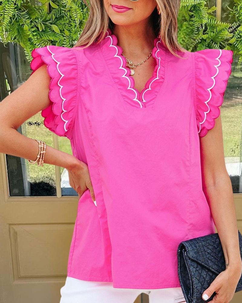 Trendy Short Ruffle Trim Blouse