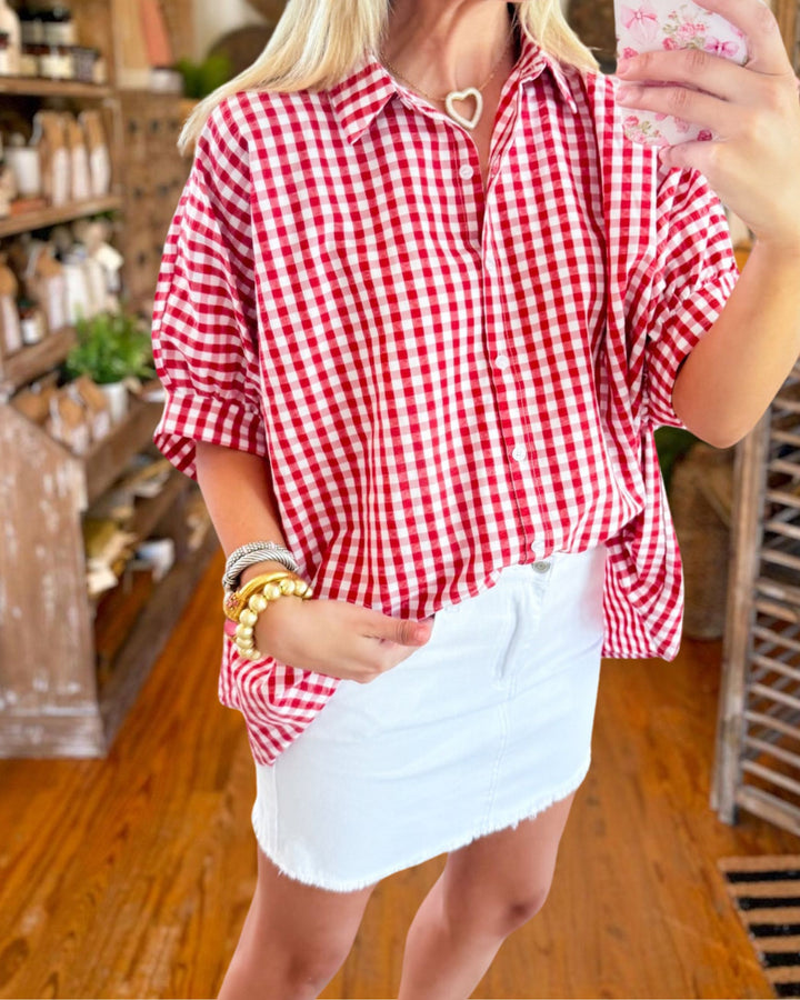Casual Loose Plaid Batwing Sleeve Shirt 