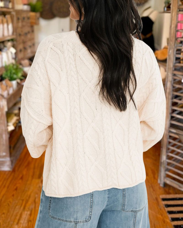 Trendy Loose Crew Neck Cropped Knit Sweater