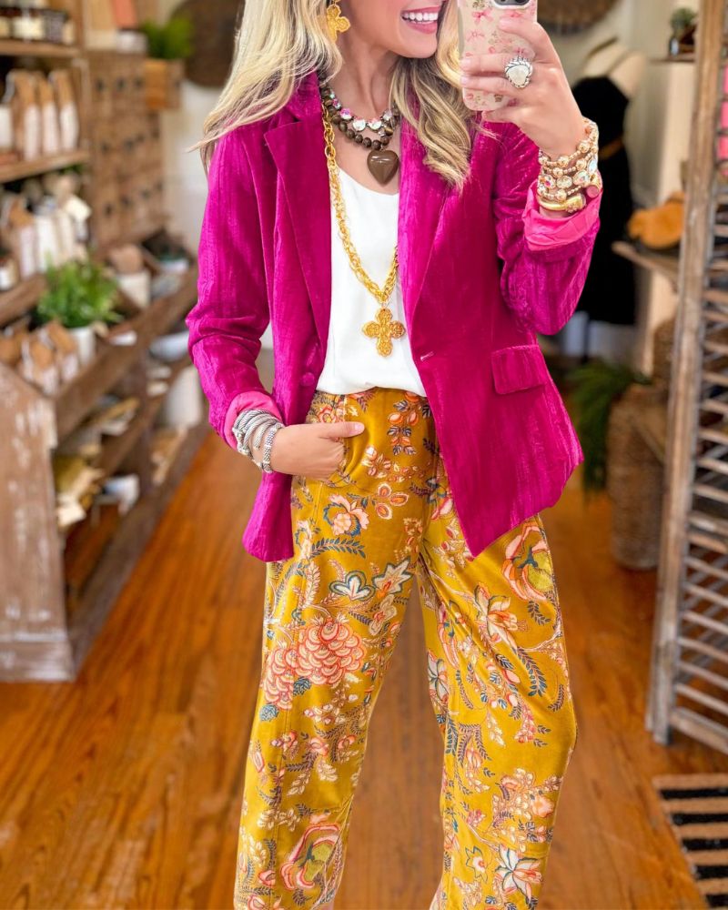 Fashion Solid Velvet Blazer 