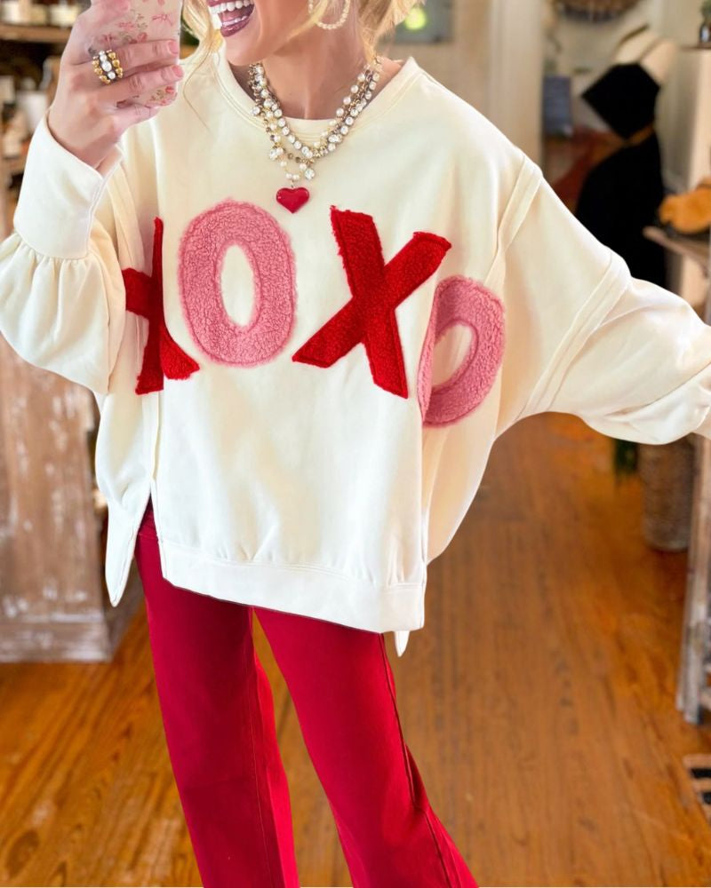 Valentine XO Heart Graphic Oversized Sweatshirt