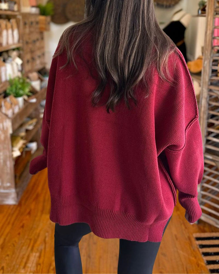 Cozy Batwing Sleeve Side Slit Knit Sweater