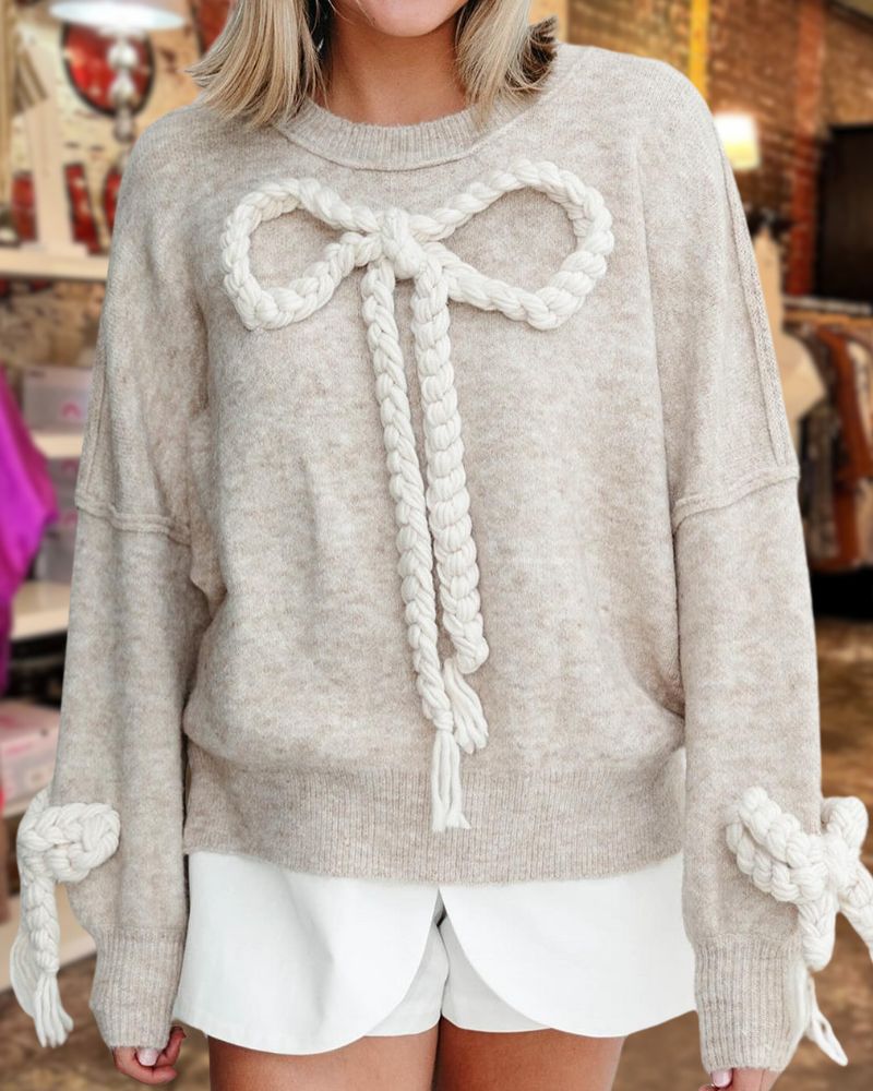 Bow Knitted Sweater Long Sleeve Top
