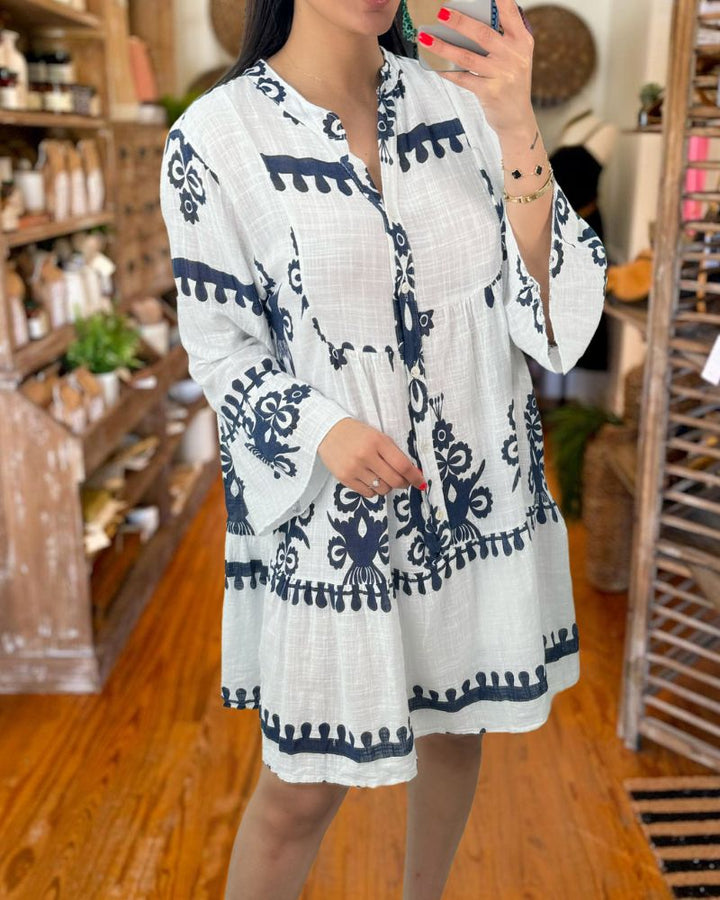 Comfortable Loose Printed Crew Neck Dress