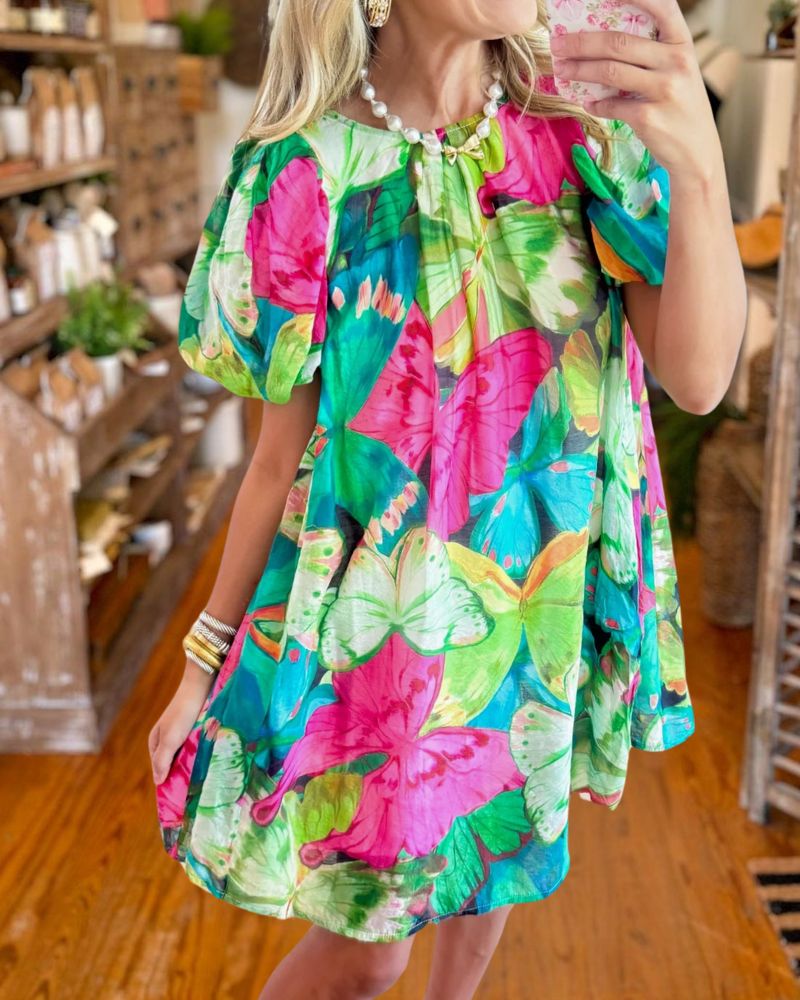 Casual Butterfly Floral Print Dress