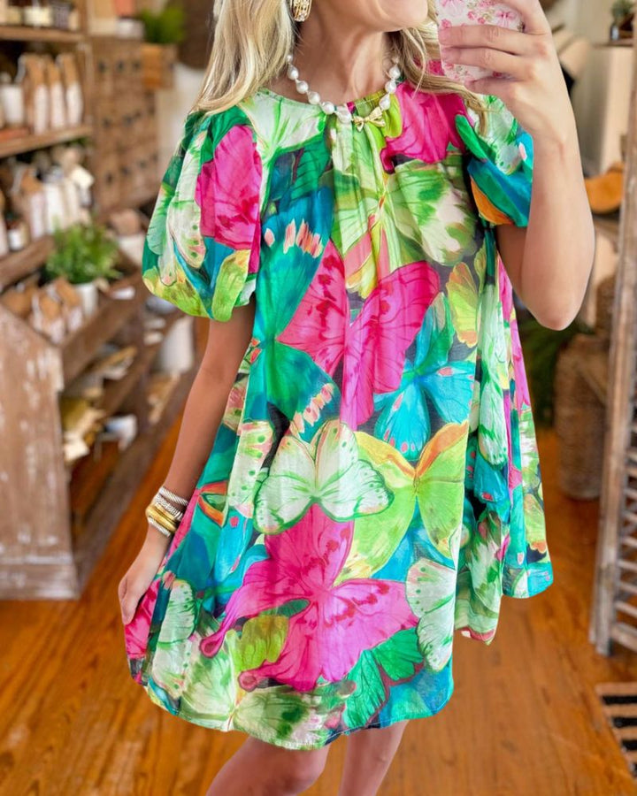 Casual Butterfly Floral Print Dress