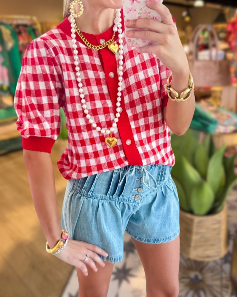 Pleated Button Detail Denim Shorts