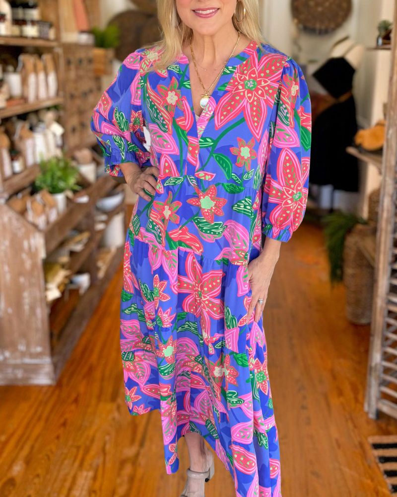 Plus Size Casual Printed Pocket Dress