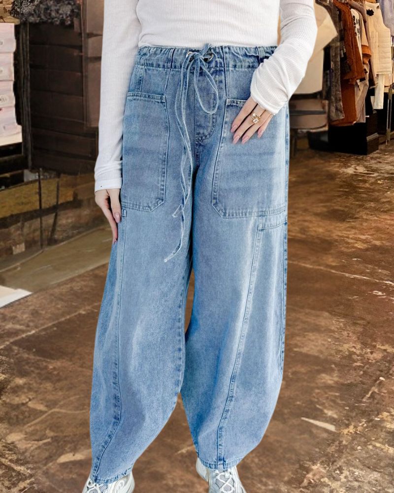 Casual Loose-Fit Utility Pocket Jogger Jeans
