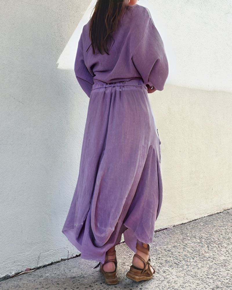 Casual Solid Color Two-Piece Skirt Set