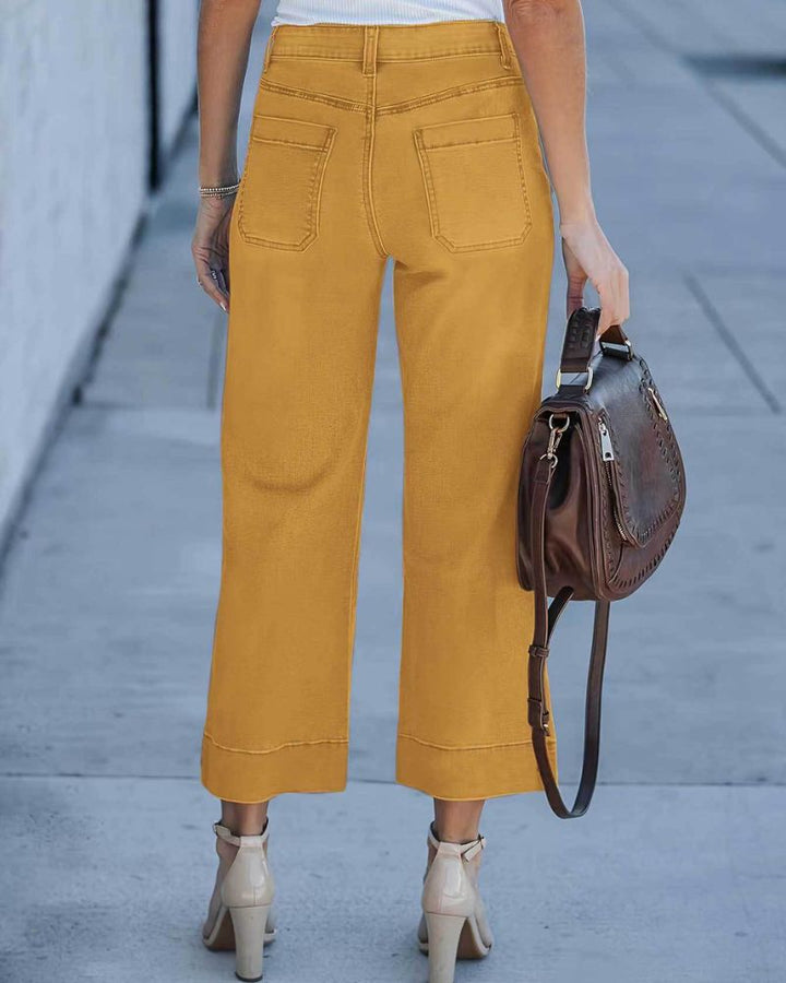 Slim Wide-Leg Washed Nine-Point Jeans