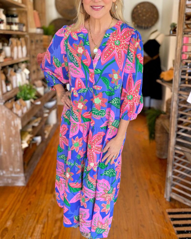 Plus Size Casual Printed Pocket Dress