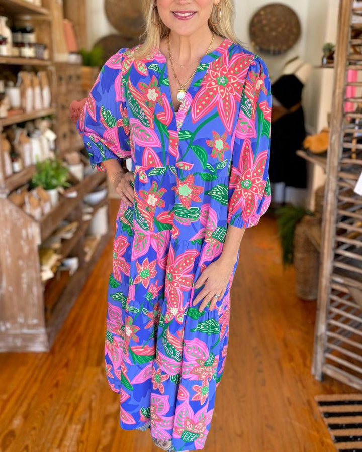 Plus Size Casual Printed Pocket Dress