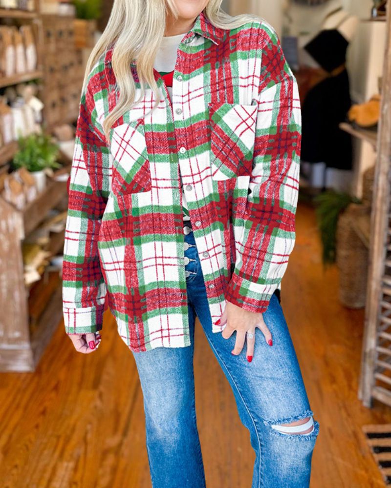 Christmas Plaid Wool Shirt Jacket