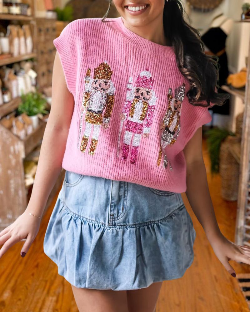 Christmas Sequin Vest Knit Sweater