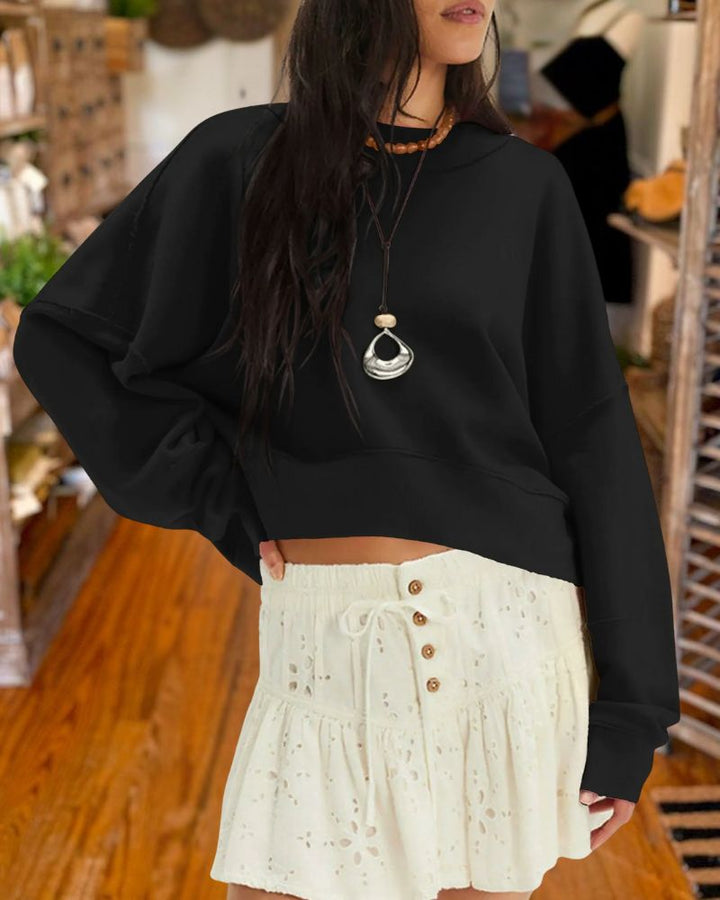 Solid Color Long Sleeve Pullover Sweatshirt