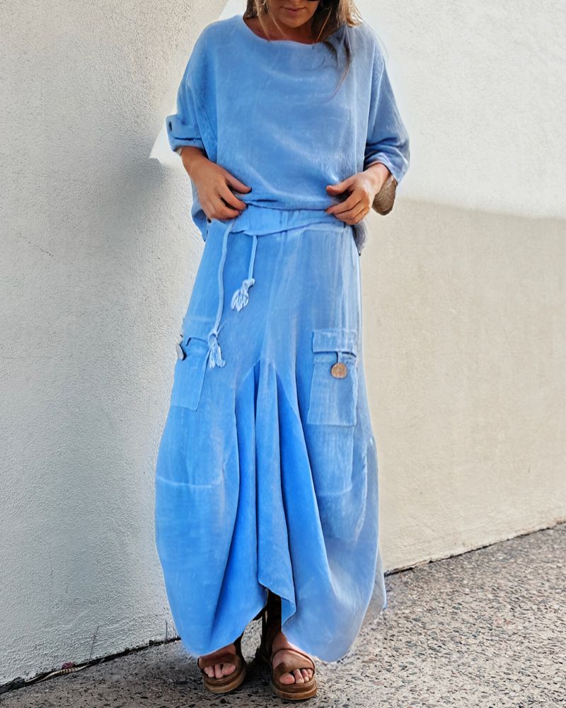 Casual Solid Color Two-Piece Skirt Set