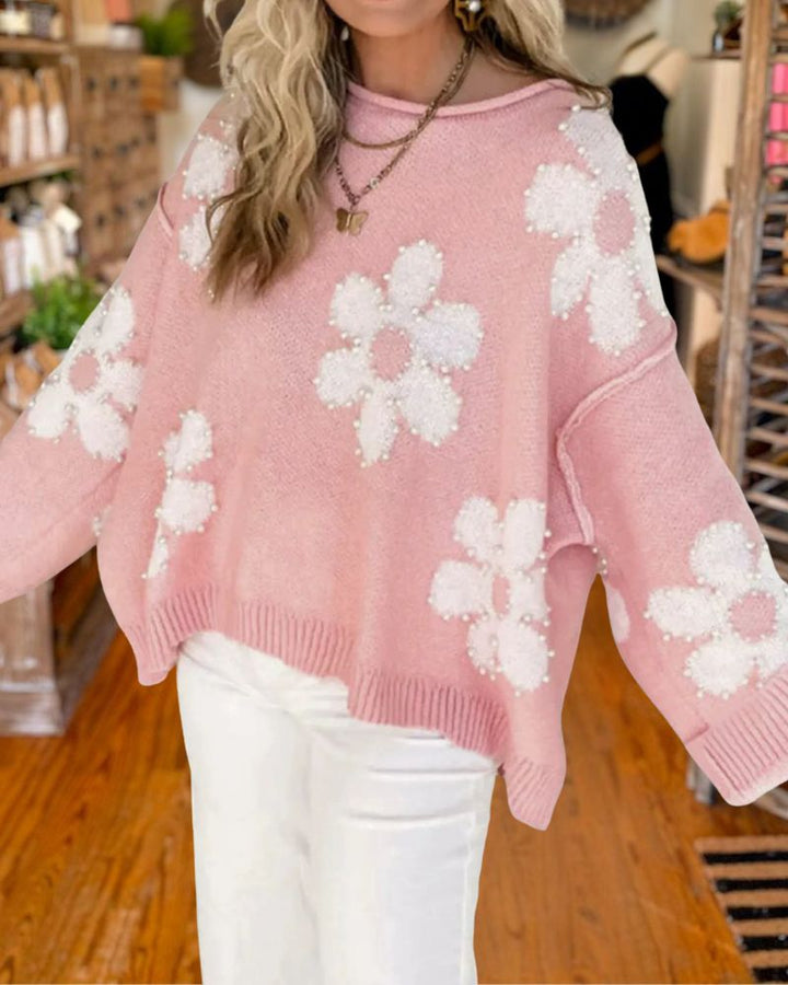 Cozy Loose-Fit Floral Sweater