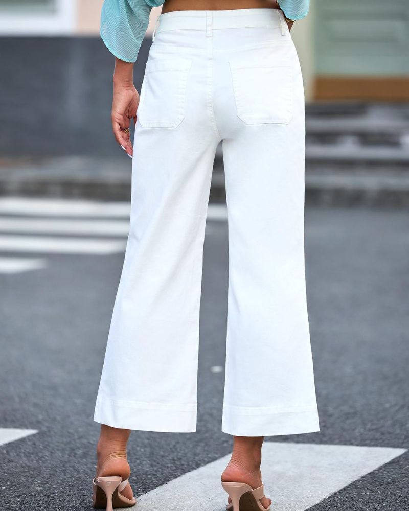 Slim Wide-Leg Washed Nine-Point Jeans