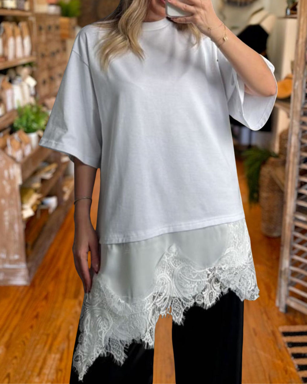 Fashion Lace Hem Patchwork T-Shirt