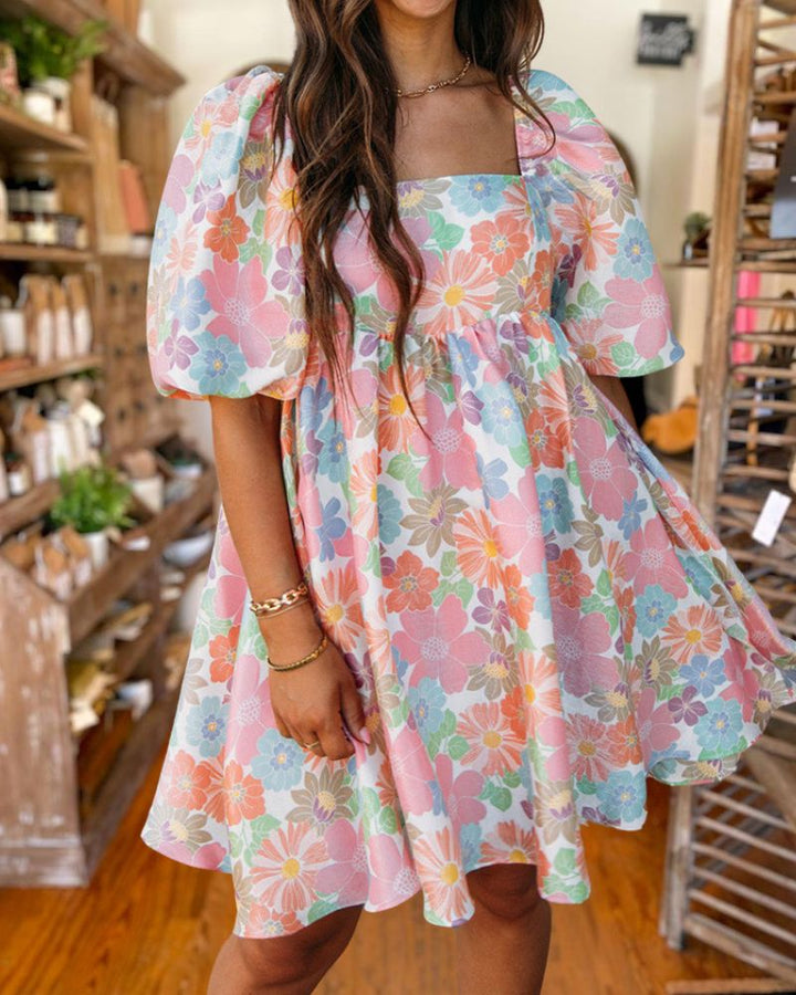 Floral Print Open Back Dress