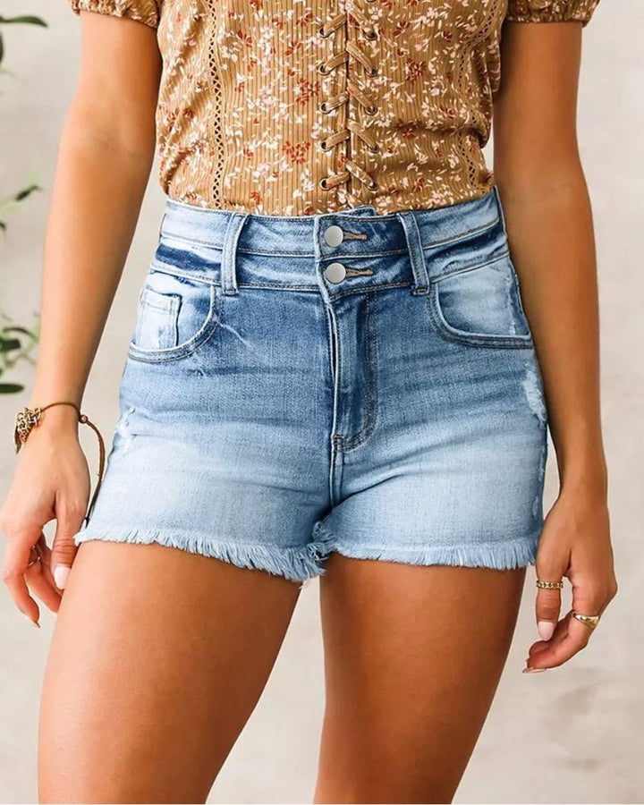 Elegant High Waist Raw Edge Jeans