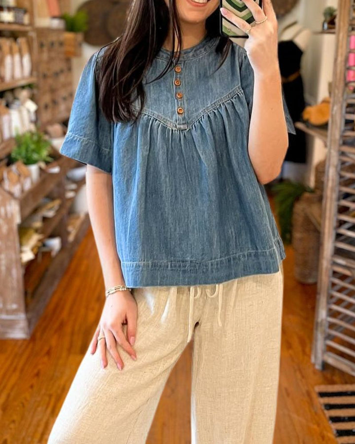 Casual Button-Up Denim Top
