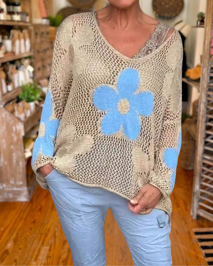Spring Hollow Floral Knit Top