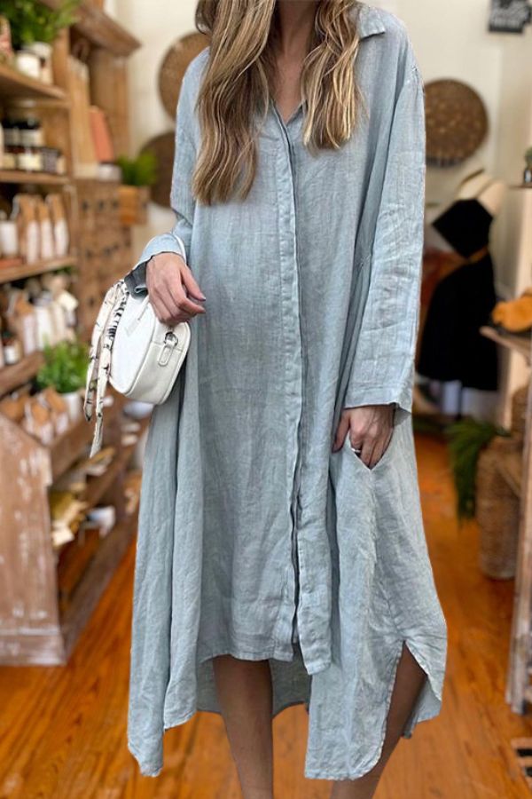 Cotton Linen Long Shirt Dress