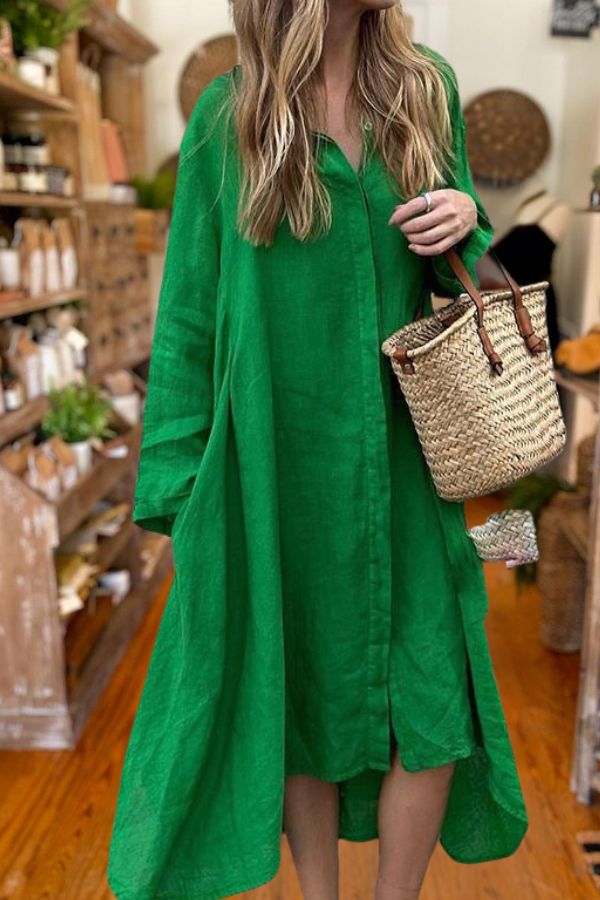 Cotton Linen Long Shirt Dress