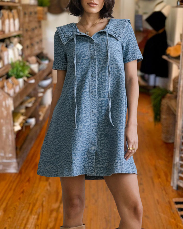 Leopard Print Sailor Collar Mini Dress