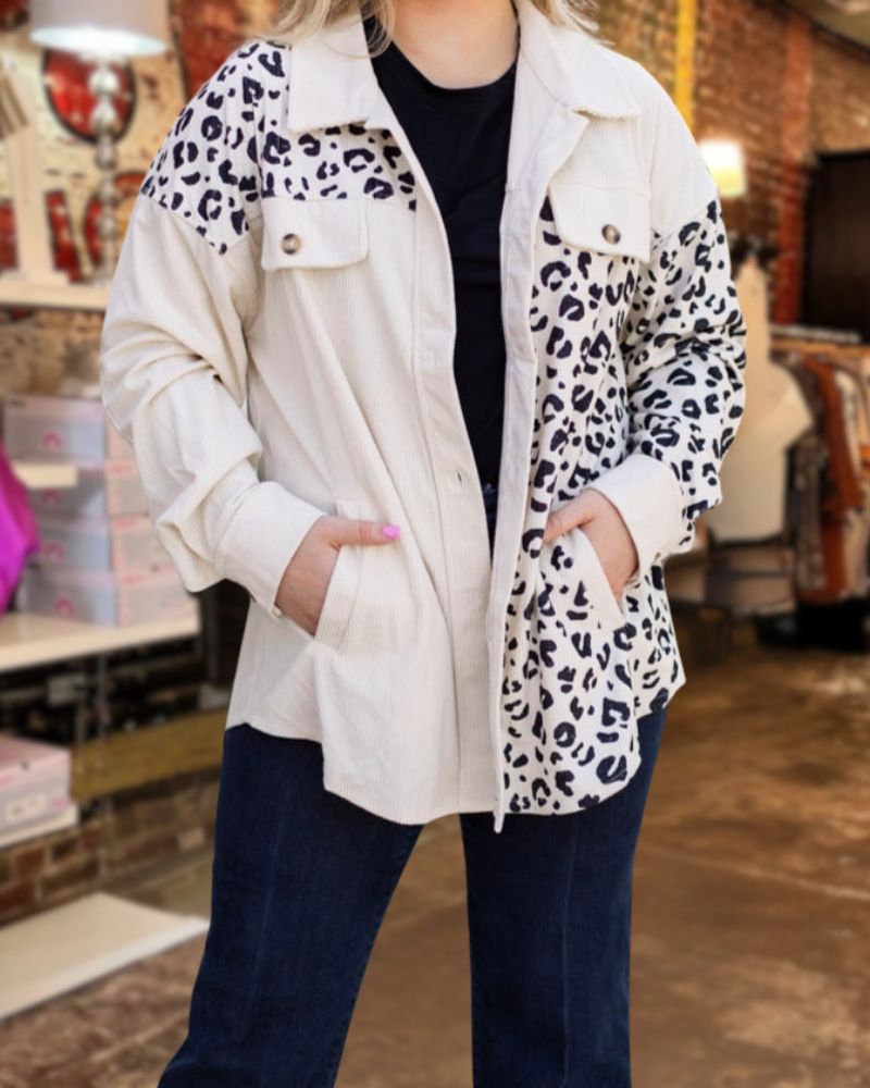 Leopard Print Corduroy Shacket