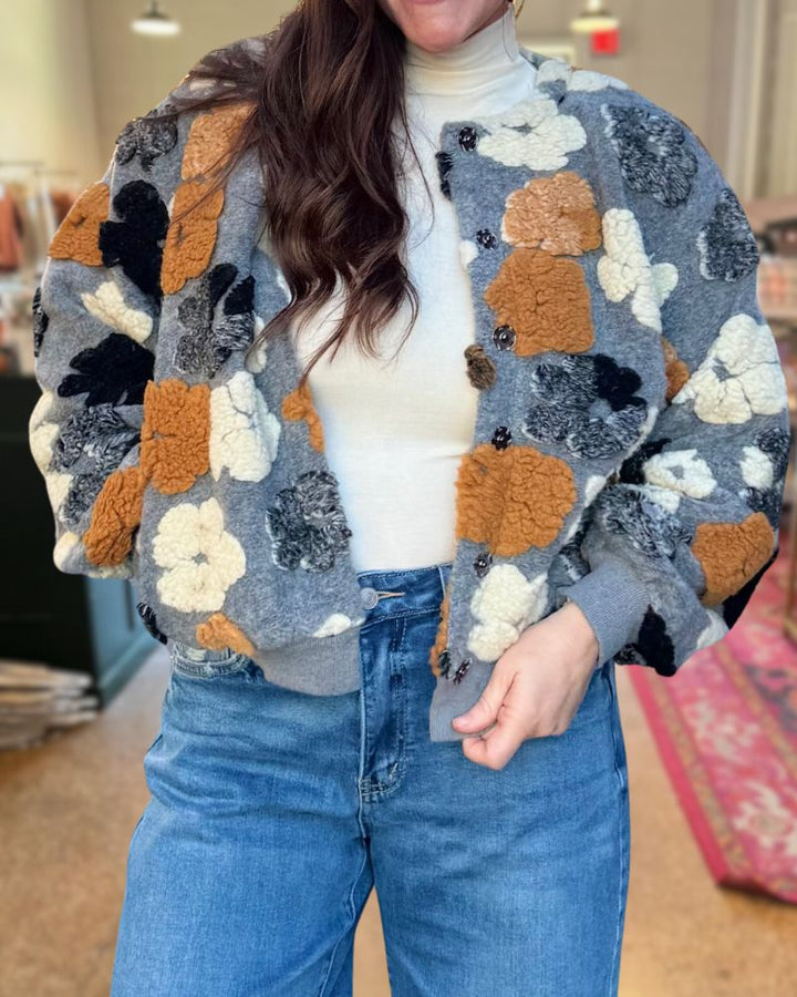 Retro Flower Embellished Short Coat