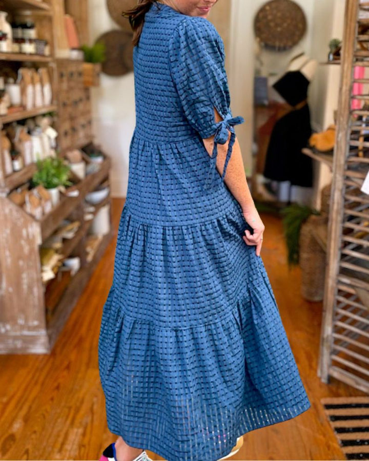 Plaid V-Neck Long Dress