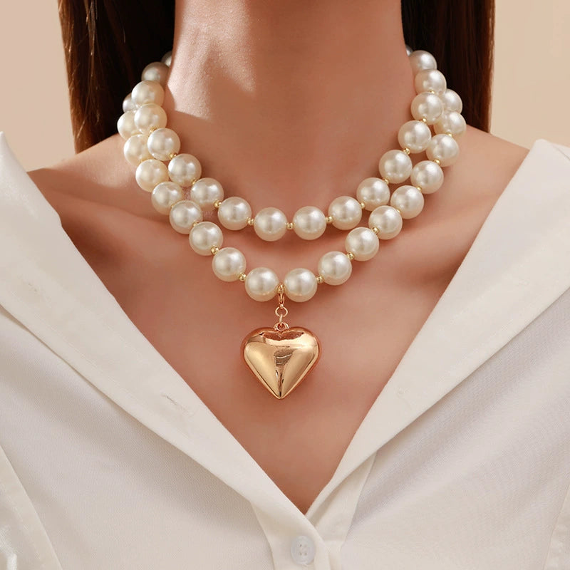 Clavicle Pearl Heart Necklace