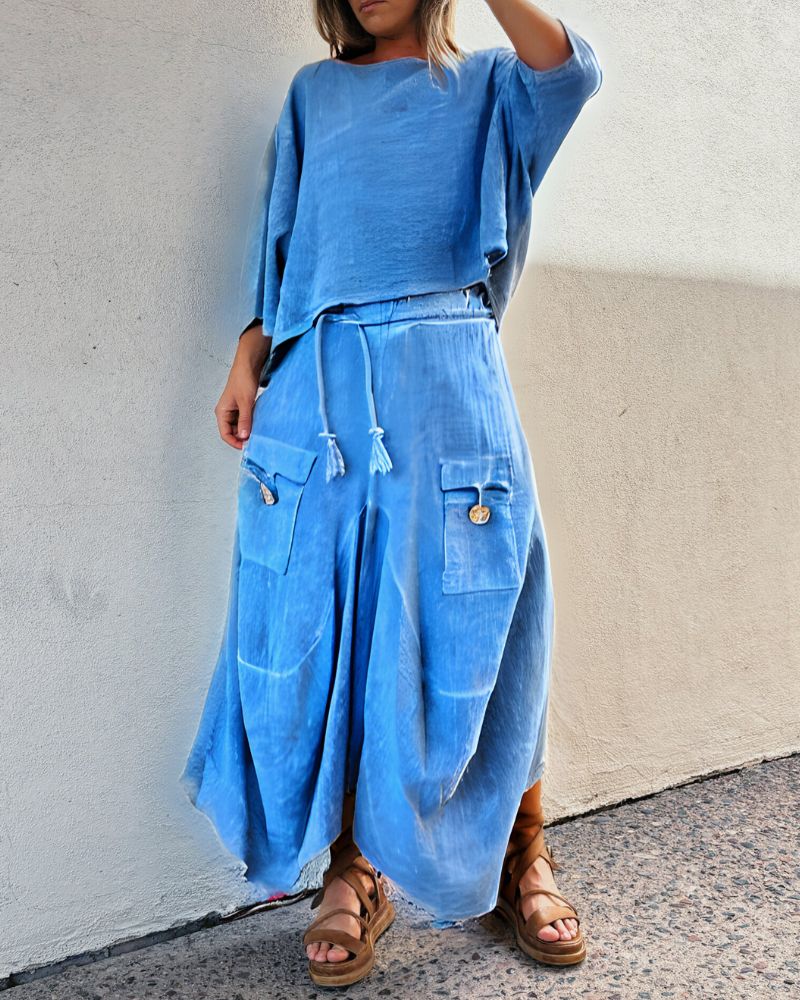 Casual Solid Color Two-Piece Skirt Set