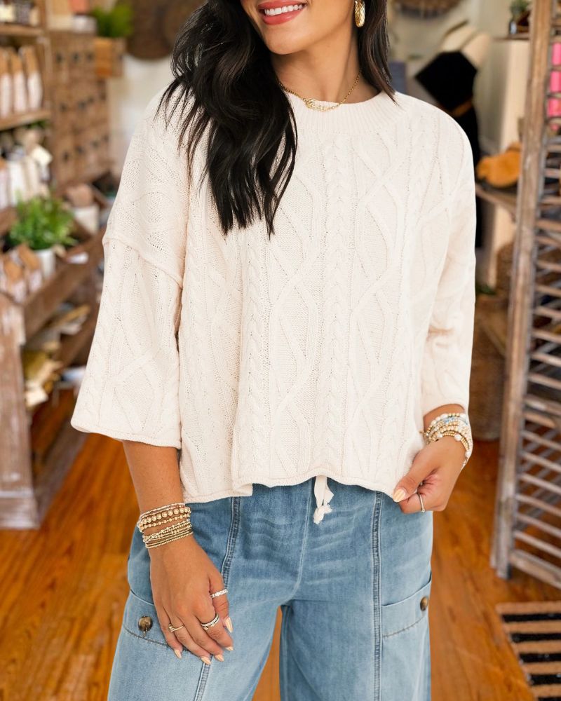 Trendy Loose Crew Neck Cropped Knit Sweater