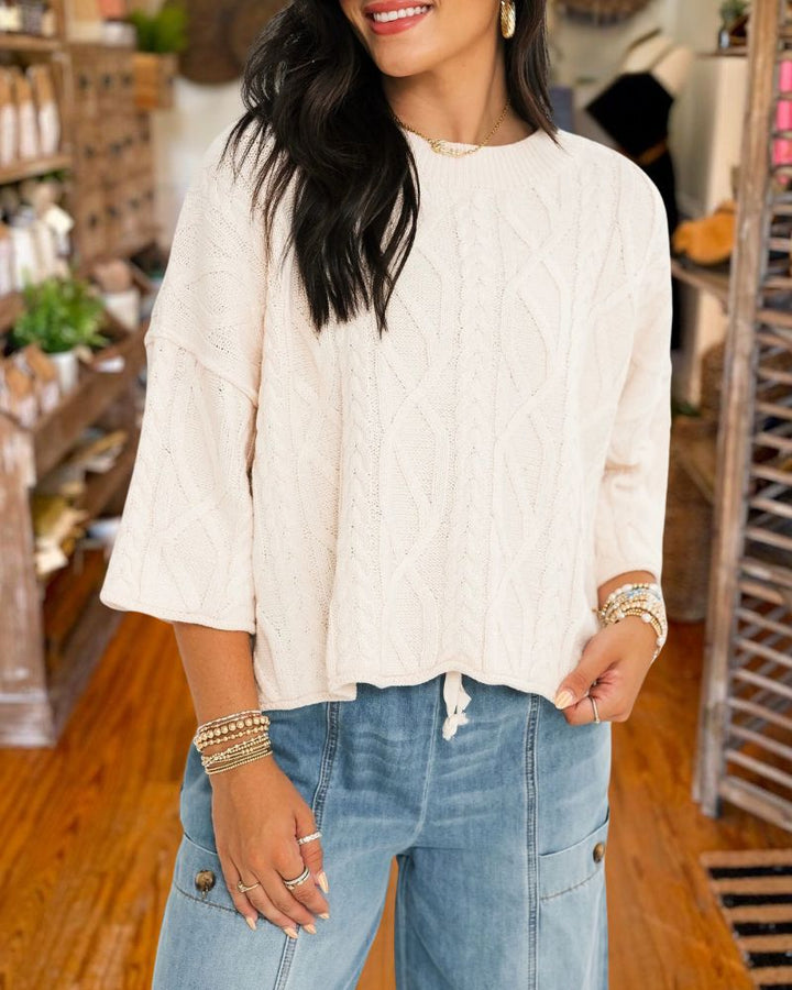 Trendy Loose Crew Neck Cropped Knit Sweater
