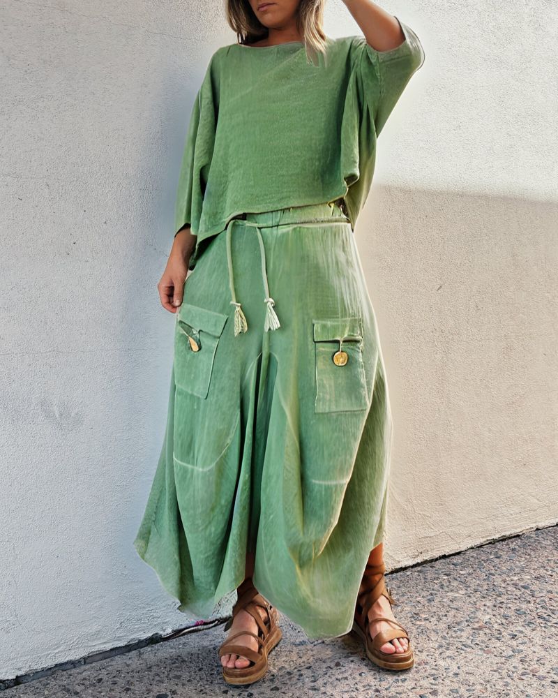 Casual Solid Color Two-Piece Skirt Set