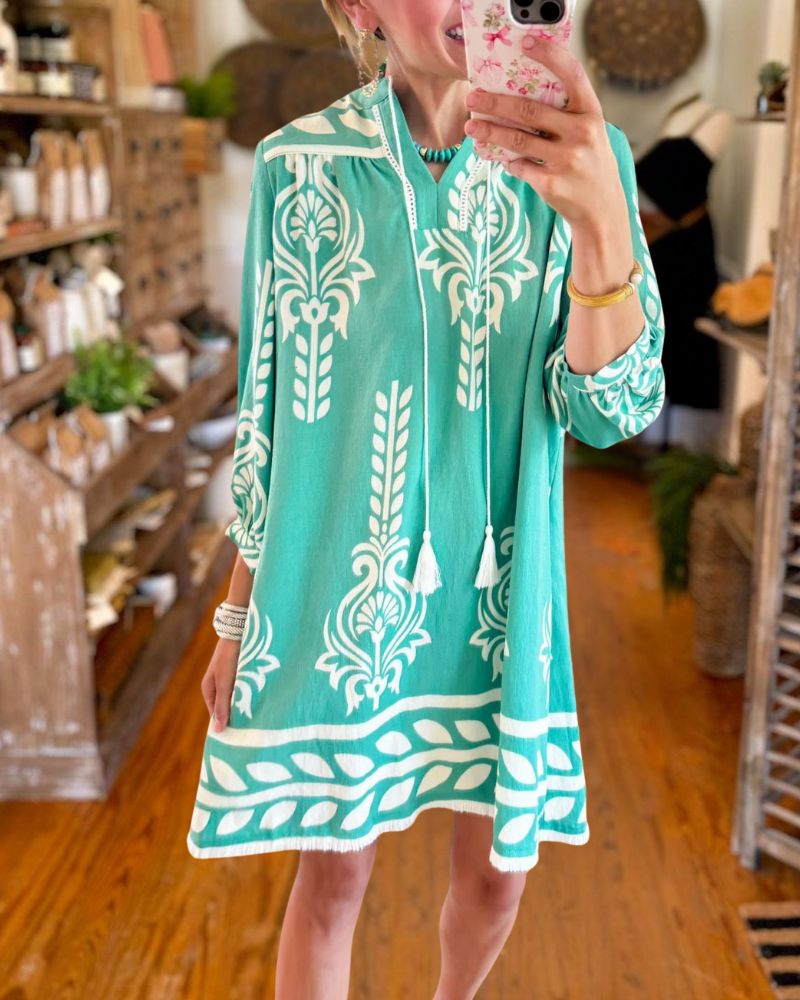 Stylish Printed Loose-Fit Long Sleeve Dress