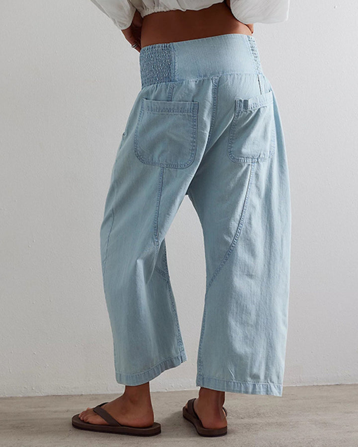Washed Cropped Straight-Leg Pants