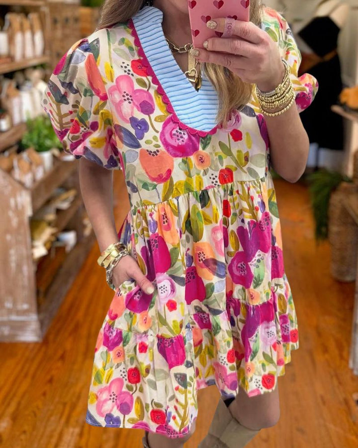 Chic Floral Babydoll Mini Dress