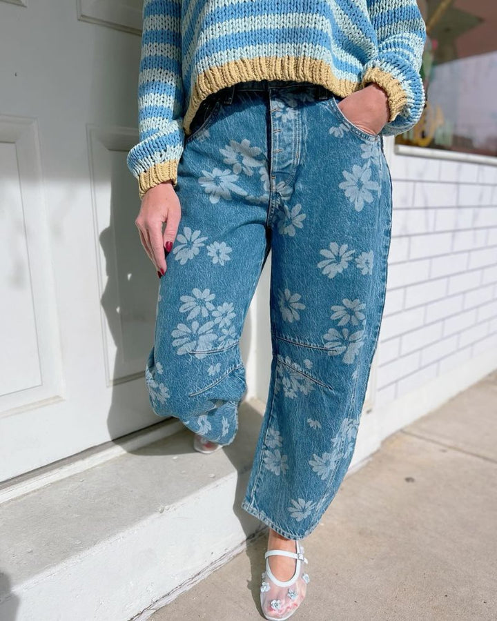 Casual Floral Print Jeans 