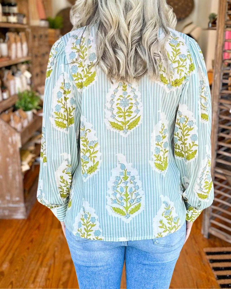 Striped Floral Long Sleeve Shirt