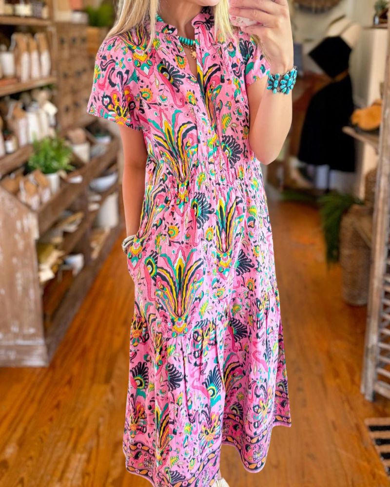 Elegant Botanical Pocket Dress