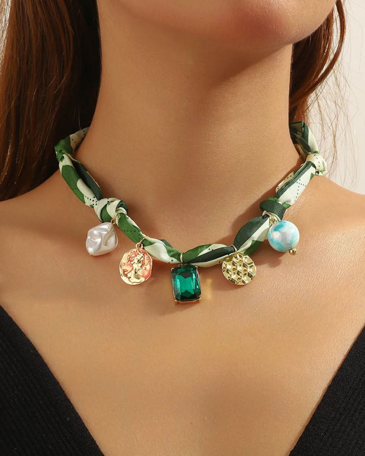 Colorful Multi-Pendant Pearl  Scarf Necklace