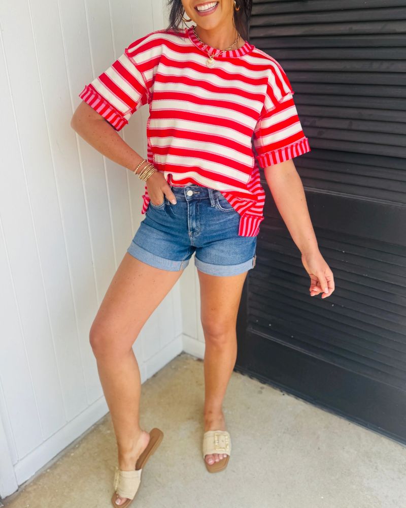 Casual Patchwork Striped T-Shirt
