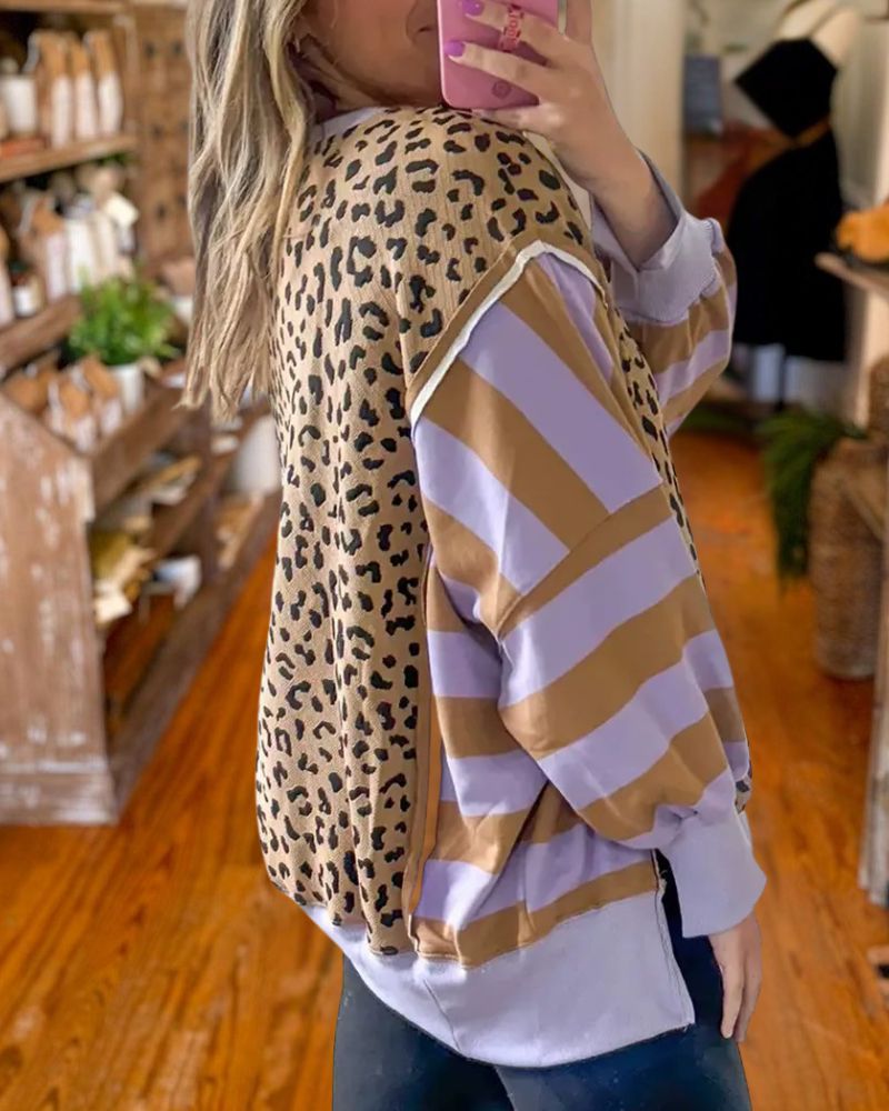 Trendy Leopard Patchwork Print Sweatshirt