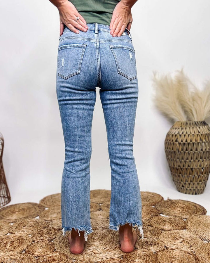 Trendy High Waist Tassel Ripped Wide Leg Jeans