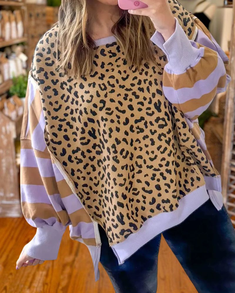 Trendy Leopard Patchwork Print Sweatshirt